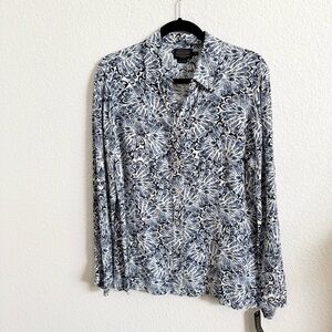 PENDLETON Blouse Women’s Size 12P Shirt  Rayon Crepe Floral Blue‎ White